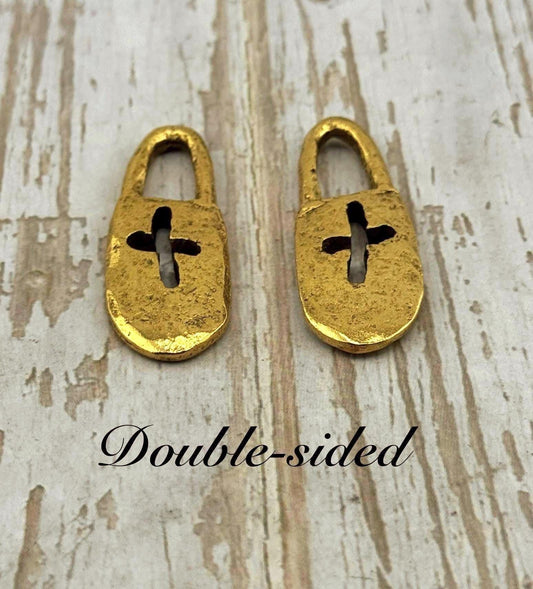 Chunky Cross Lock Charm, Antiqued 18k Gold Plated - AG096