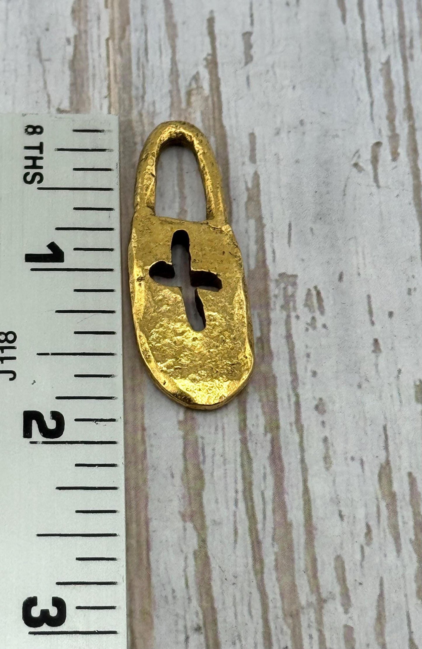 Chunky Cross Lock Charm, Antiqued 18k Gold Plated - AG096