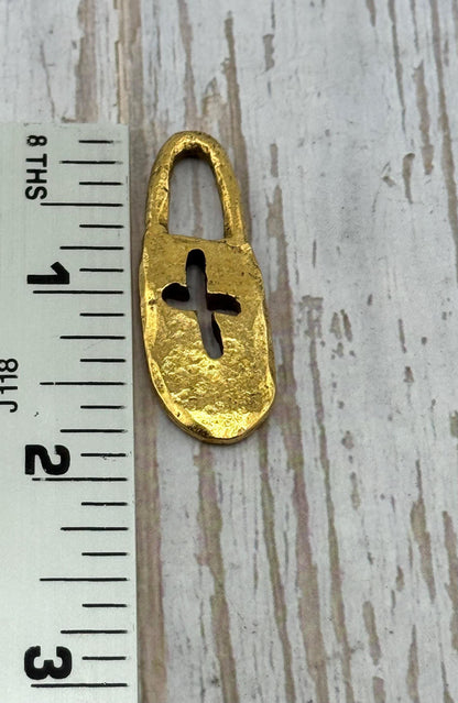 Chunky Cross Lock Charm, Antiqued 18k Gold Plated - AG096