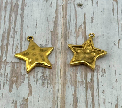 Small Hammered Star Charm ,Antiqued 18K Gold Plated - AG008