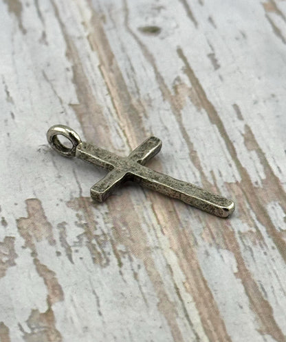 Hammered Cross Charm, Antiqued Pewter - PT462