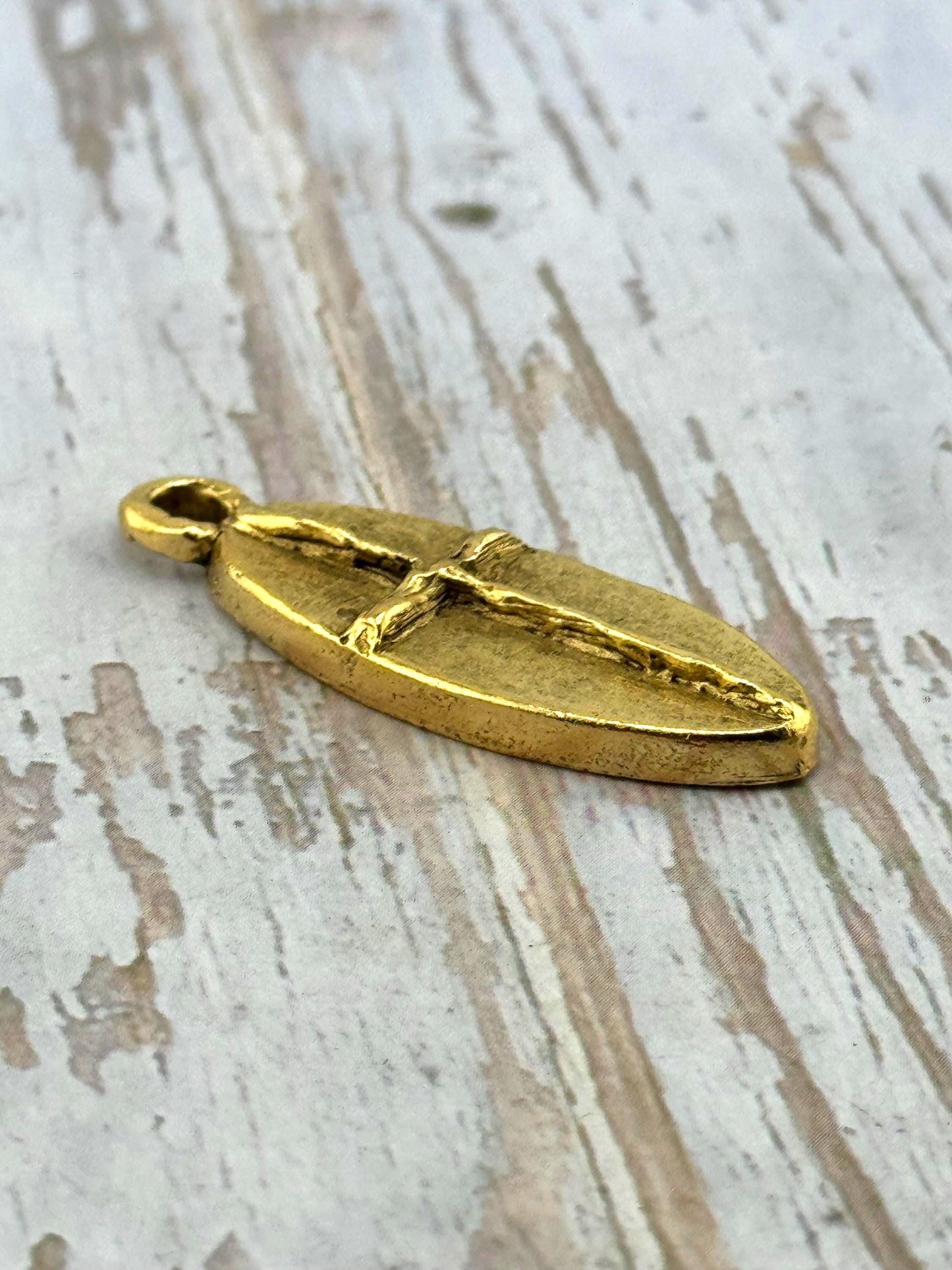 Large Rustic Cross Charm, Antiqued 18k Gold Plated - AG108