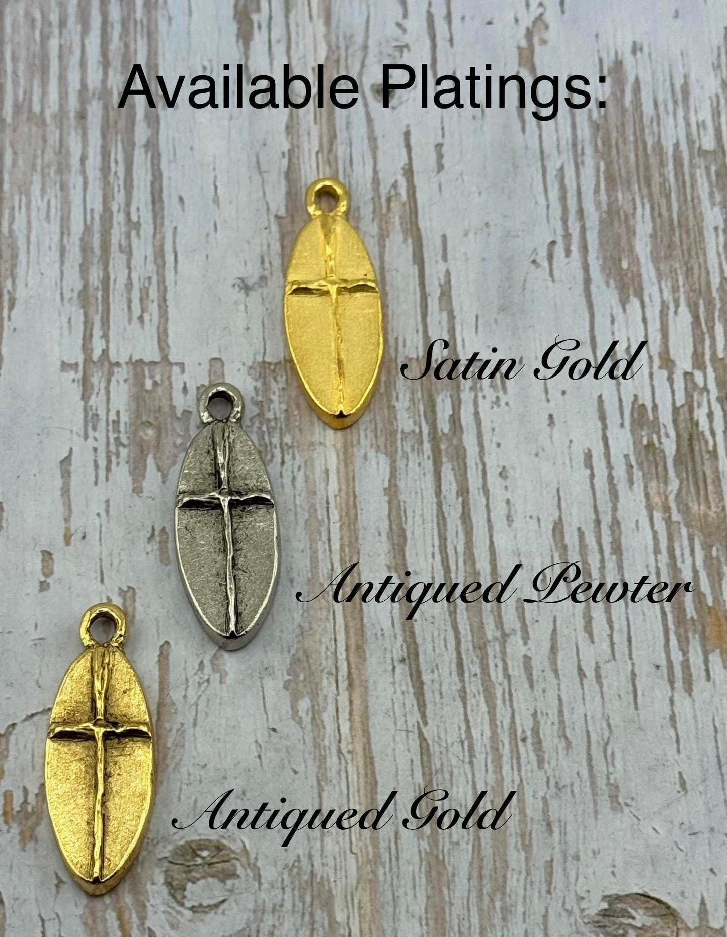 Large Rustic Cross Charm, Antiqued 18k Gold Plated - AG108