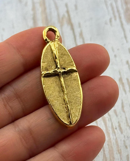 Large Rustic Cross Charm, Antiqued 18k Gold Plated - AG108