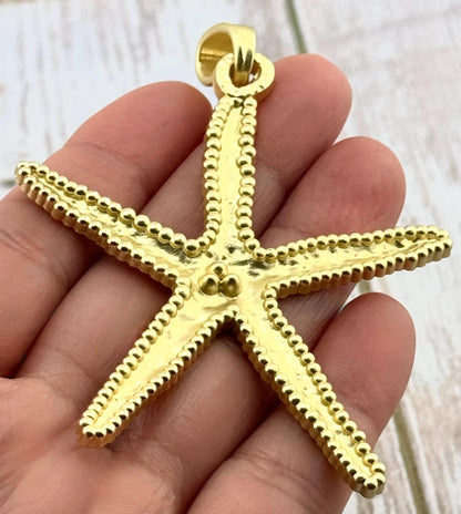 Oversized Satin Gold Starfish Large Pendants, DIY Jewelry Making Supplies, Gold Findings,Large Star Jewelry,Boho Charms with Bail,Yoga,ST785