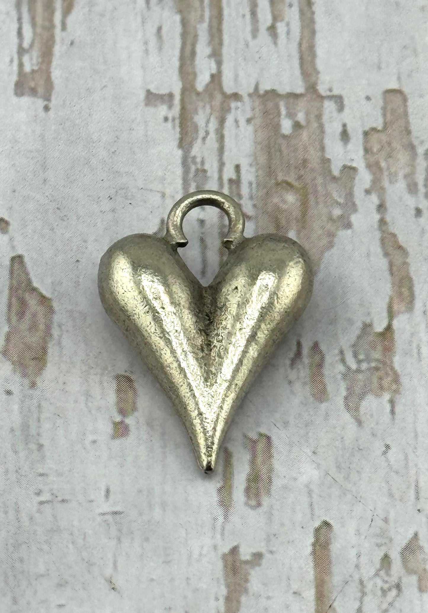 Large Elongated Puffed Heart Charm, Antiqued Pewter - PT523