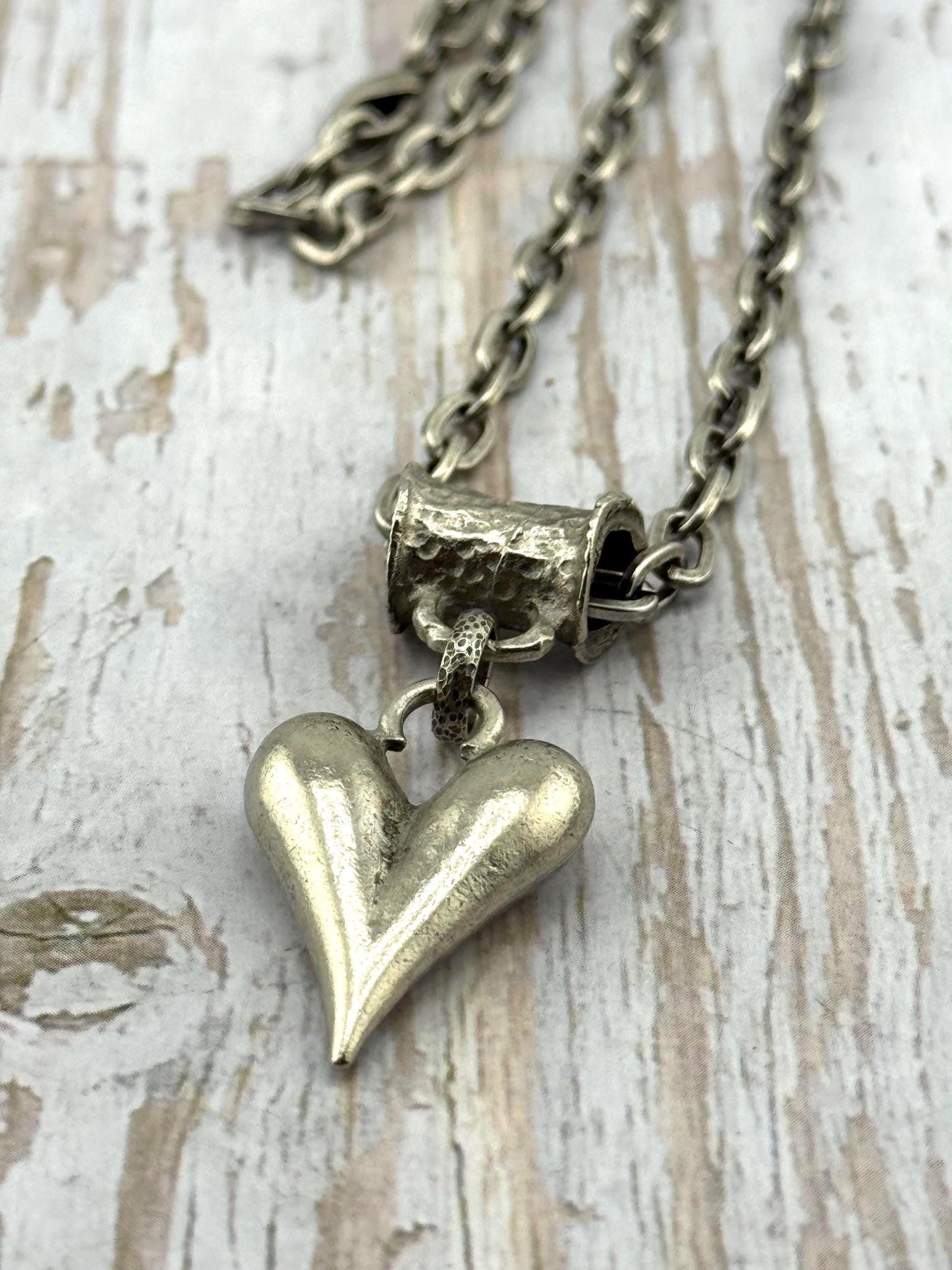 Large Elongated Puffed Heart Charm, Antiqued Pewter - PT523