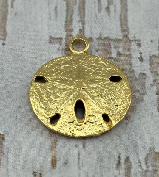 Textured Sand Dollar Charm, Satin 18k Gold Plated - ST346