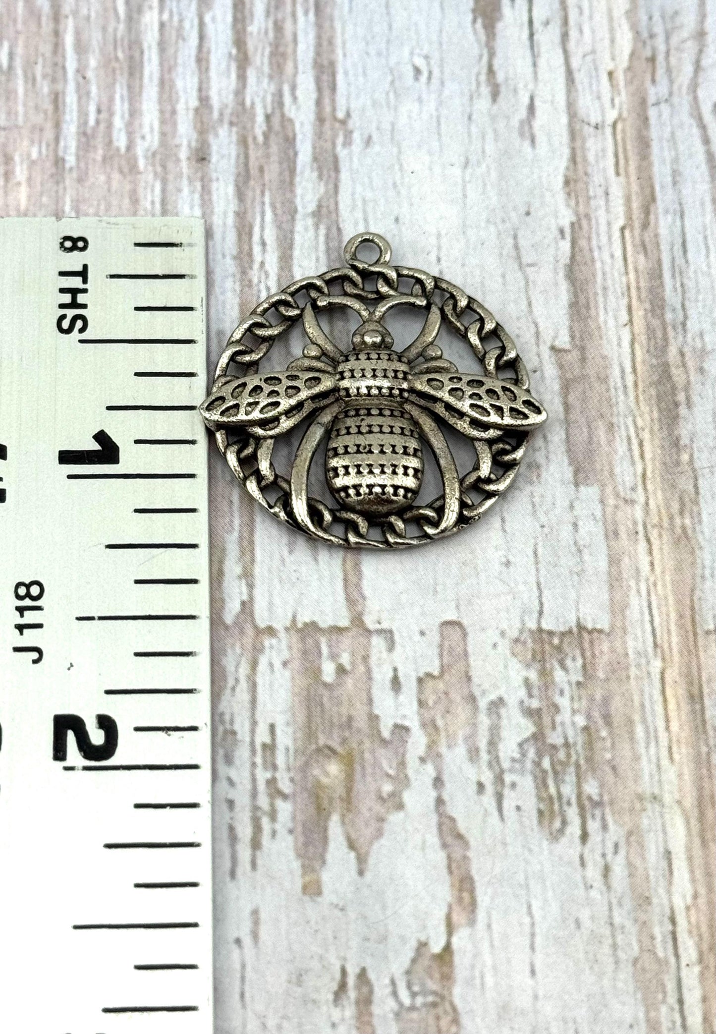 Large Round Bee Pendant, Antiqued Pewter - PT522