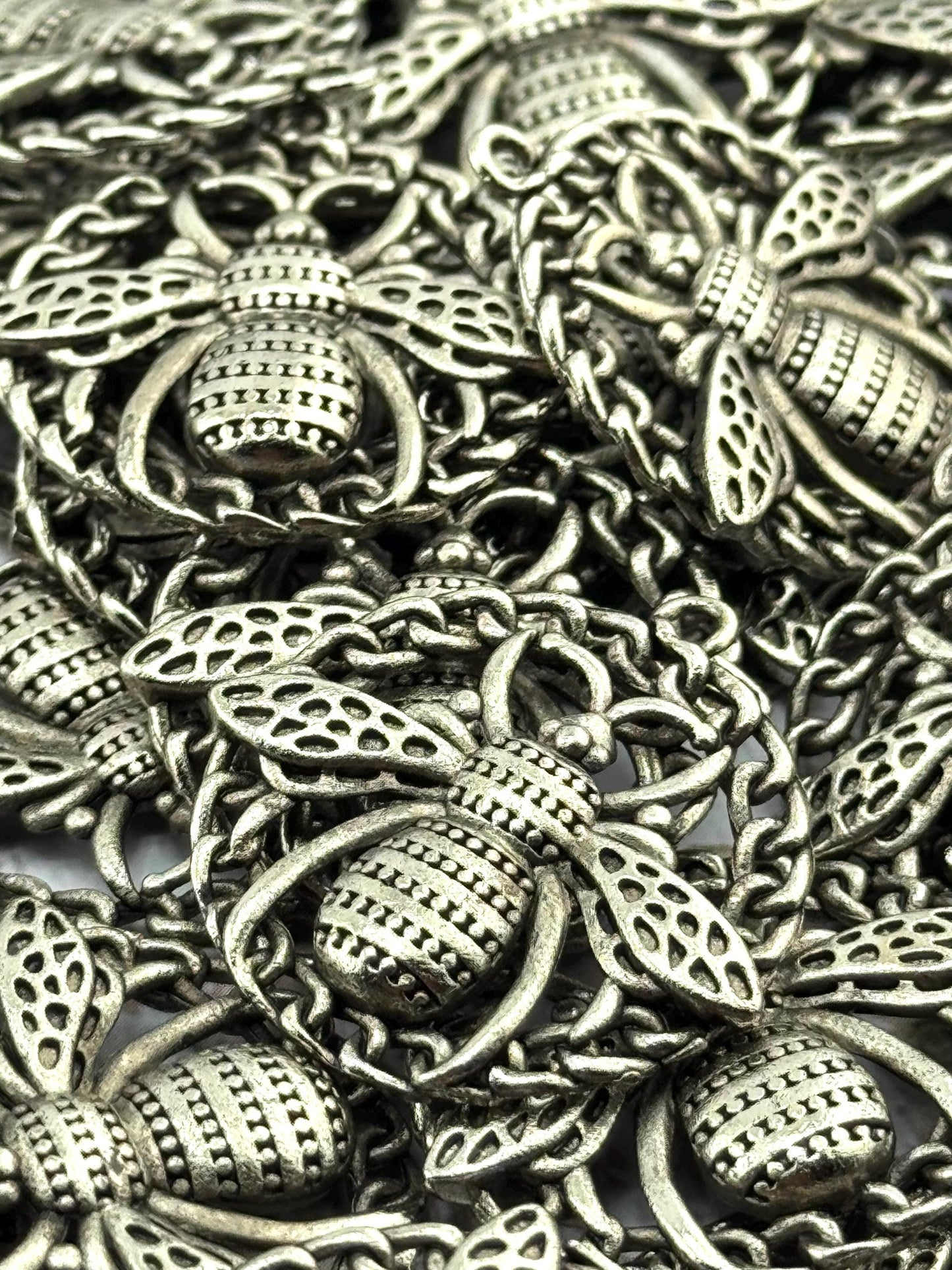 Large Round Bee Pendant, Antiqued Pewter - PT522