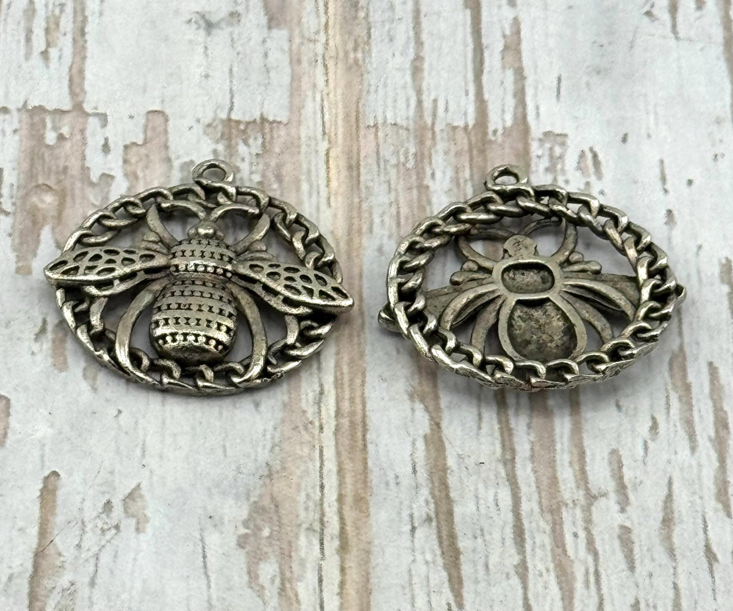 Large Round Bee Pendant, Antiqued Pewter - PT522