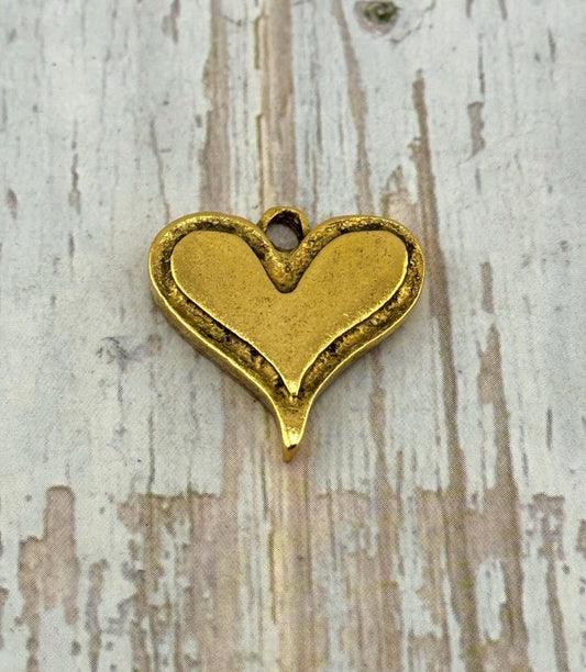 Boho Heart Charm, Antiqued 18k Gold Plated - AG007