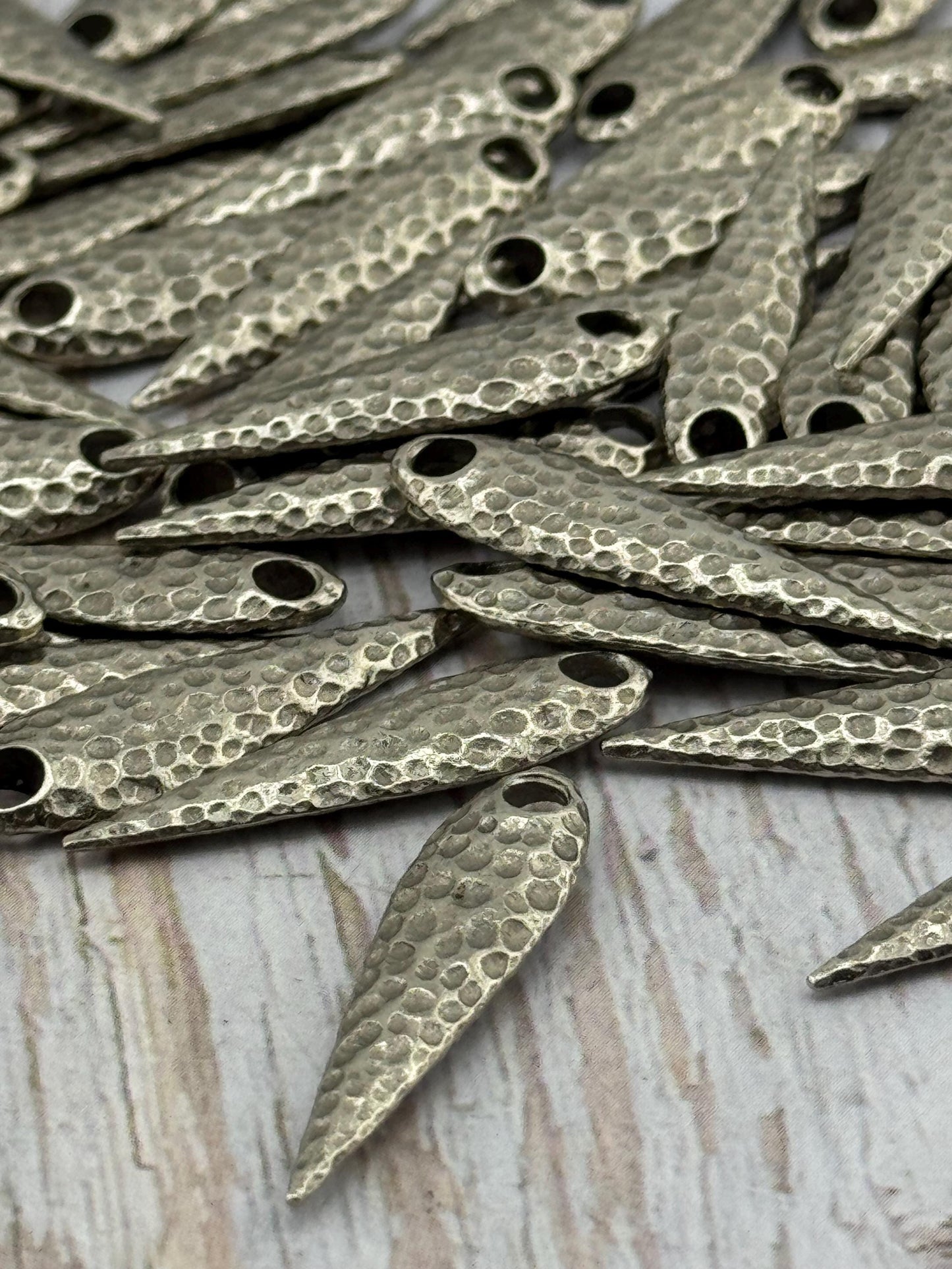 Hammered Teardrop Drop Bead, Antiqued Pewter - PT524