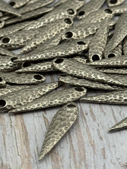 Hammered Teardrop Drop Bead, Antiqued Pewter - PT524
