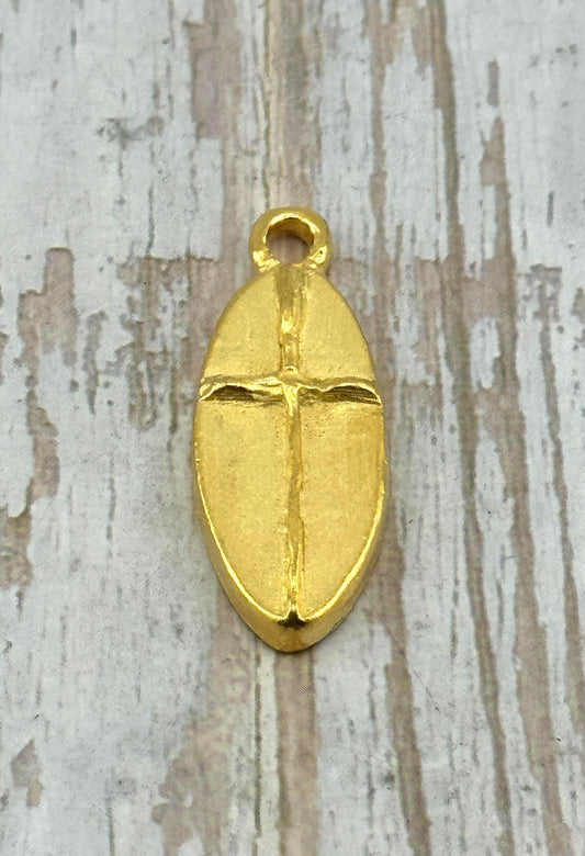 Heavy Large Cross Charm, Satin 18k Gold Plated - ST288