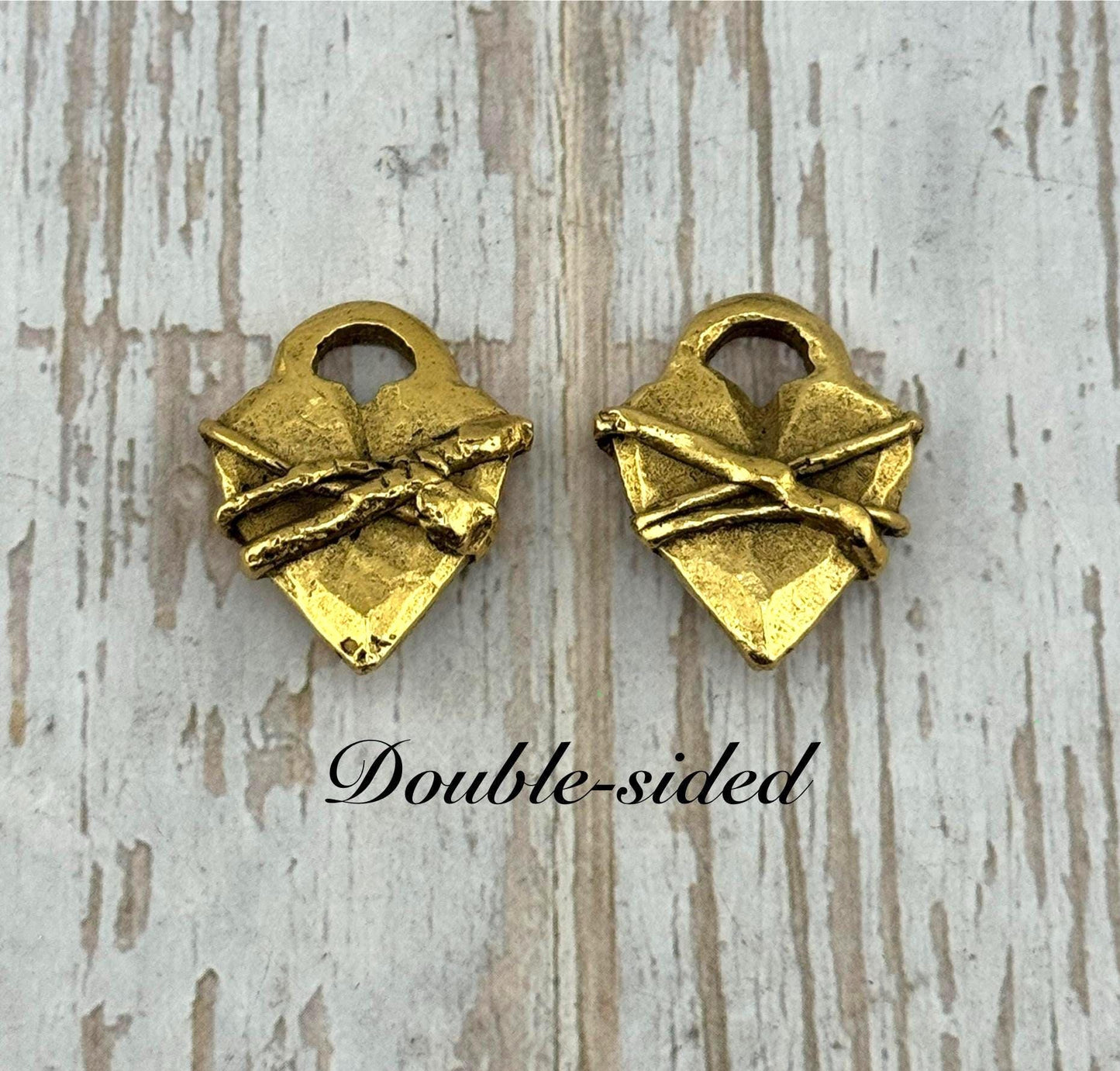 Hammered Bound Heart Charm, Antiqued 18k Gold Plated - AG113
