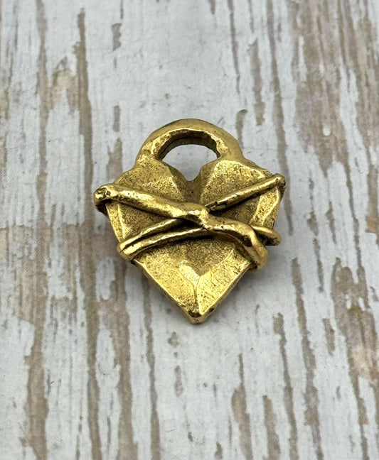 Hammered Bound Heart Charm, Antiqued 18k Gold Plated - AG113