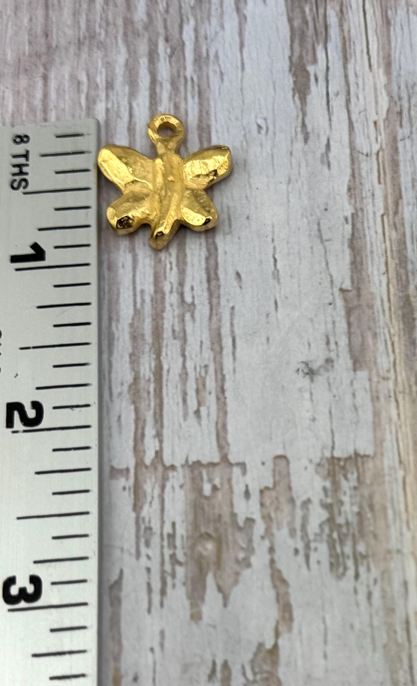 Artisan Rustic Butterfly Charm, Satin 18k Gold Plated - ST306