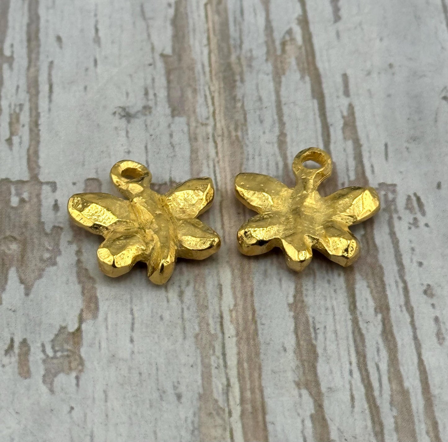 Artisan Rustic Butterfly Charm, Satin 18k Gold Plated - ST306