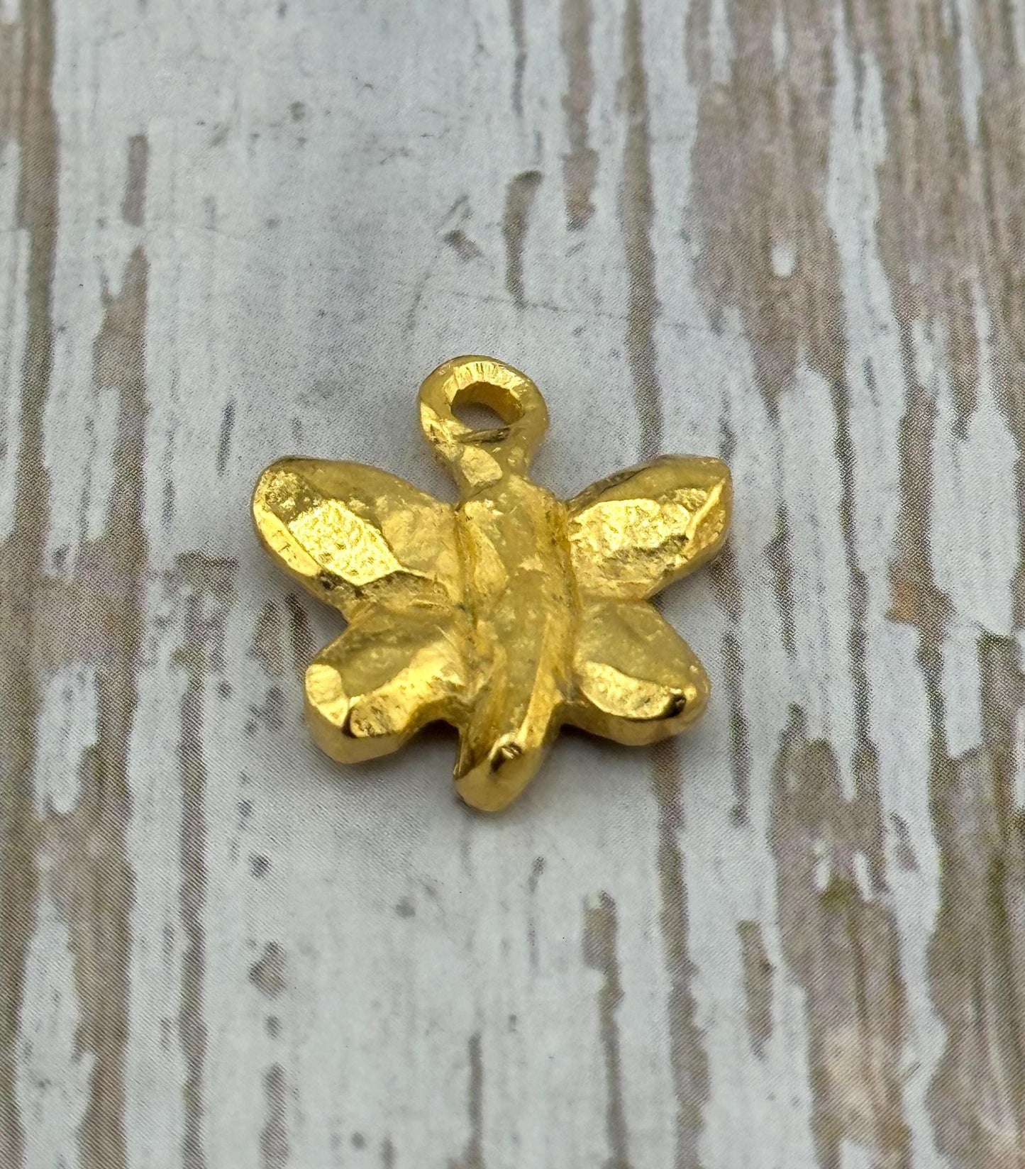 Artisan Rustic Butterfly Charm, Satin 18k Gold Plated - ST306