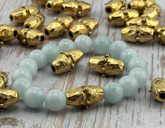 Dotted Barrel Spacer Beads, Antiqued 18k Gold Plated - AG140