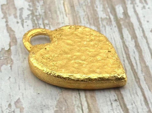 Chunky Hammered Heart Pendant, Satin 18K Gold Plated - ST270