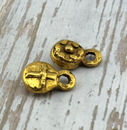 Double-sided Cross and Flower Charm, Antiqued 18k Gold Plated - AG139