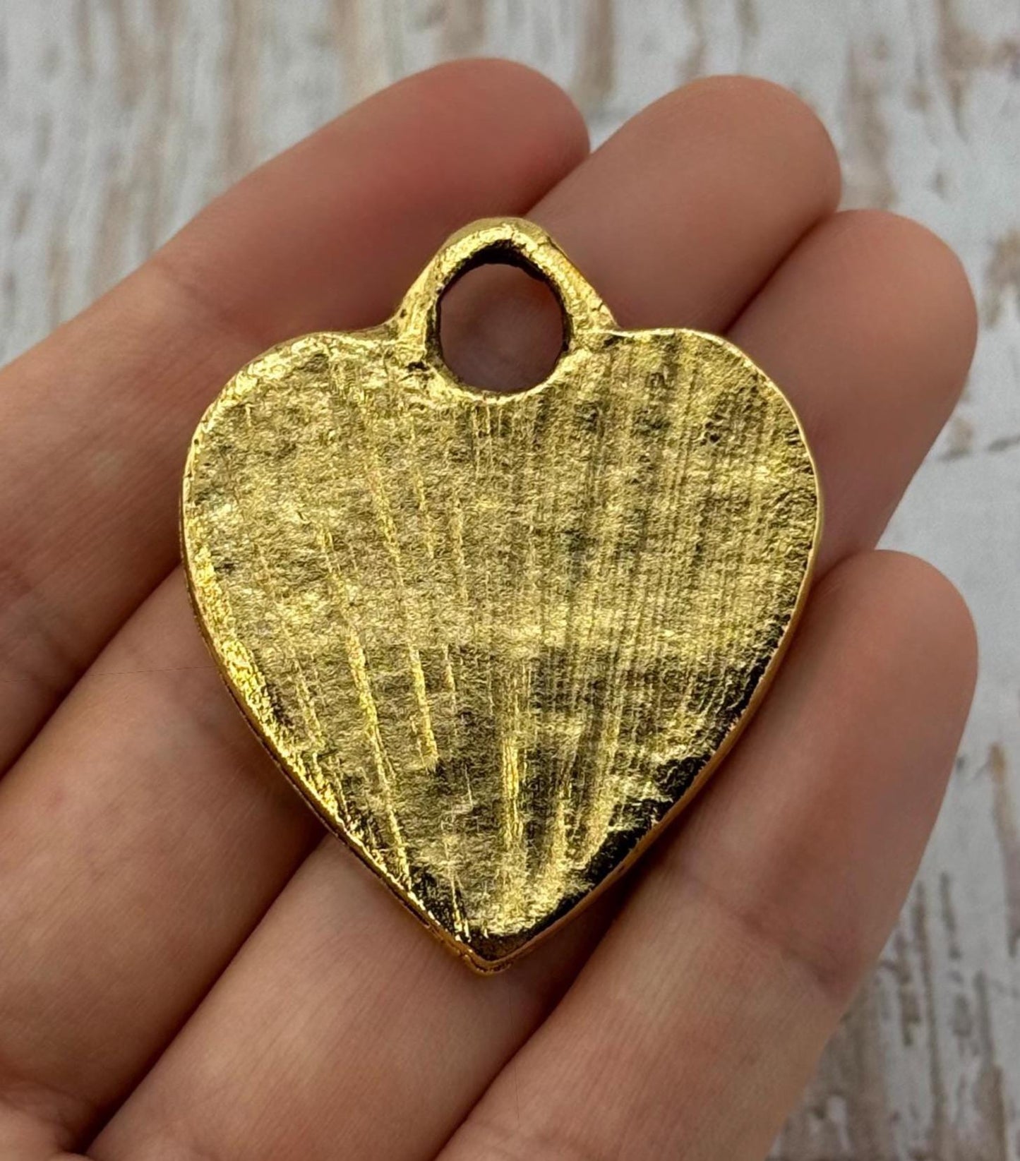 Pendentif Cœur Martelé Massif, Plaqué Or 18 carats Vieilli - AG095