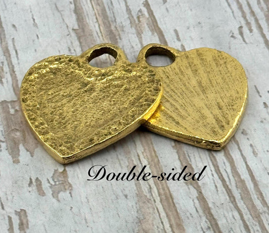 Chunky Hammered Heart Pendant, Antiqued 18k Gold Plated - AG095