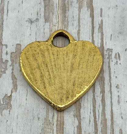 Pendentif Cœur Martelé Massif, Plaqué Or 18 carats Vieilli - AG095