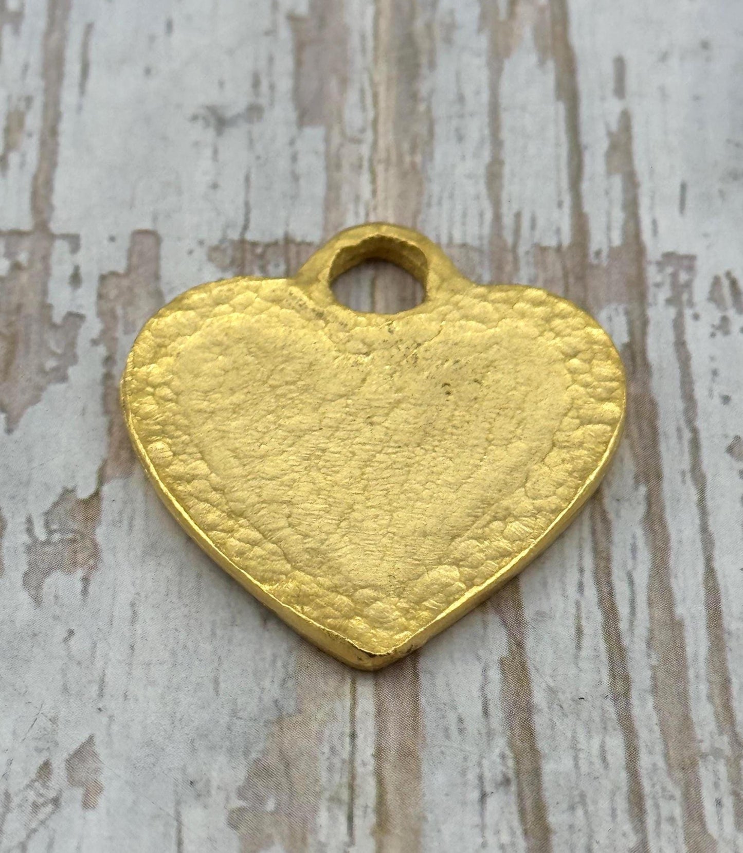 Large Chunky Hammered Heart Pendant, Satin 18K Gold Plated - ST275
