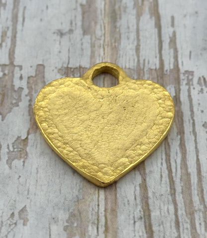 Large Chunky Hammered Heart Pendant, Satin 18K Gold Plated - ST275