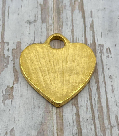 Large Chunky Hammered Heart Pendant, Satin 18K Gold Plated - ST275