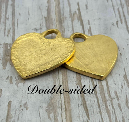 Large Chunky Hammered Heart Pendant, Satin 18K Gold Plated - ST275