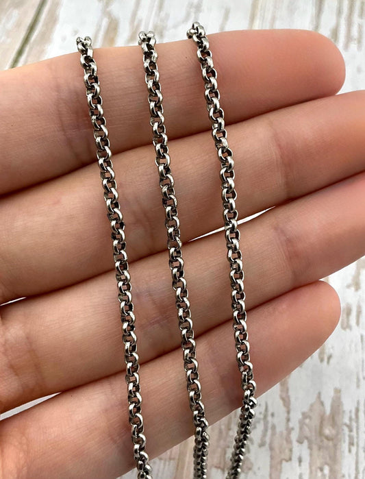 2.6mm Dainty Belcher Chain, Antiqued Pewter Plated - P056-CH