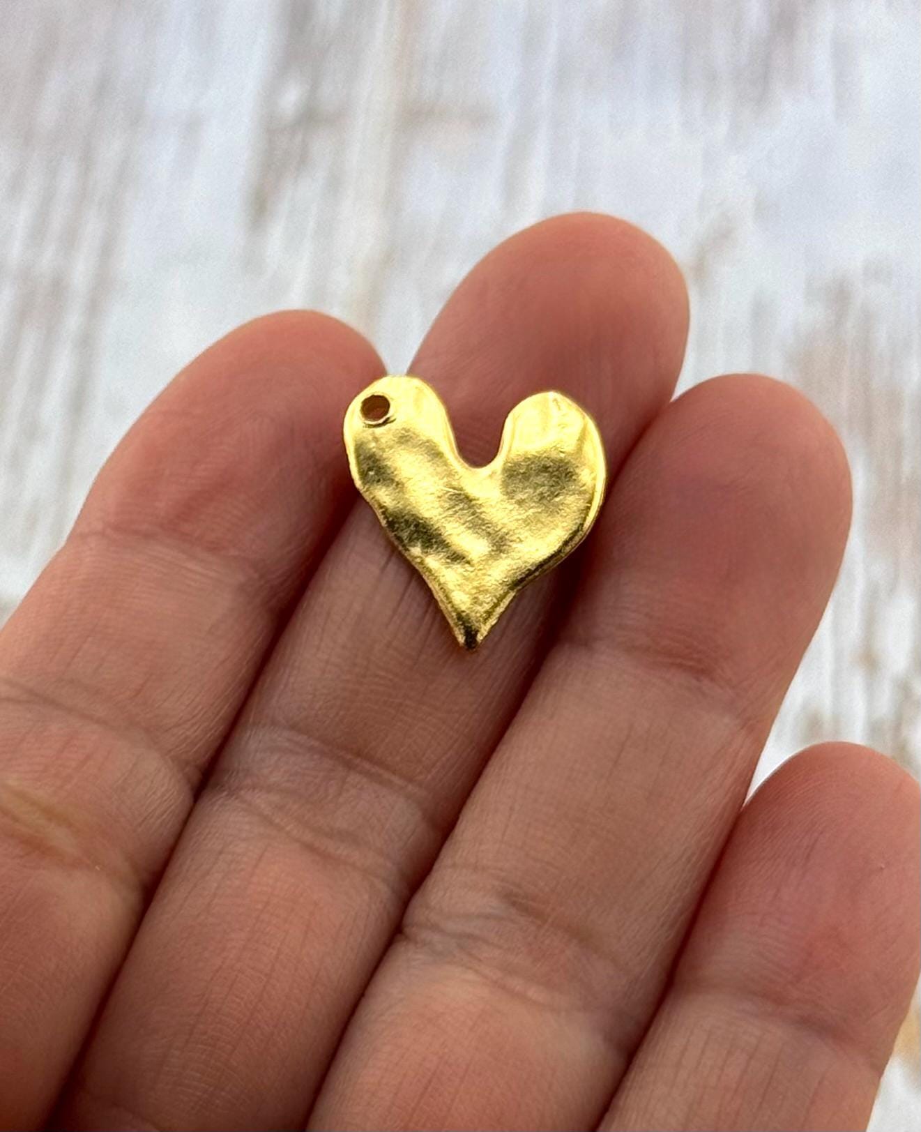 Small Organic Heart Charm, Satin 18k Gold Plated - ST325
