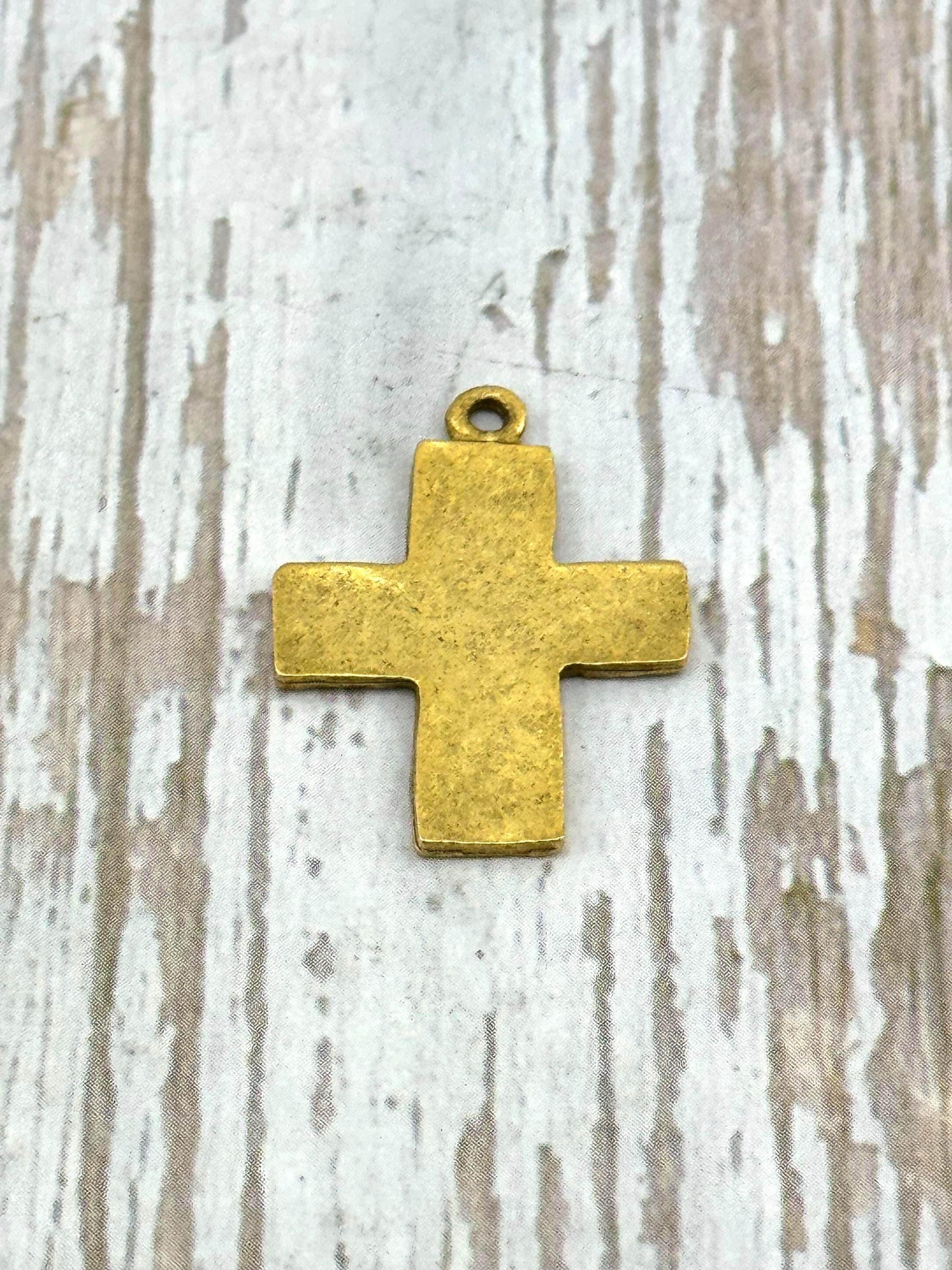 Distressed Cross Charm, Antiqued 18k Gold Plated - AG146