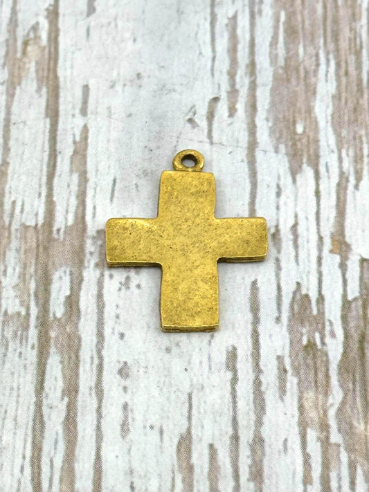 Distressed Cross Charm, Antiqued 18k Gold Plated - AG146