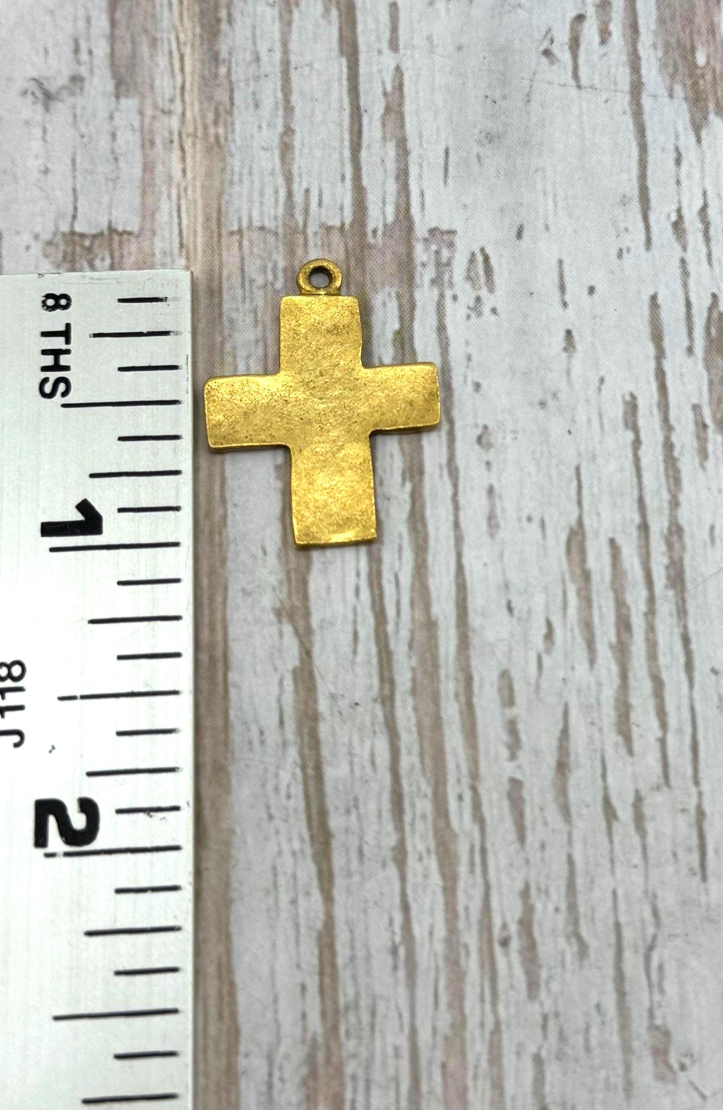 Distressed Cross Charm, Antiqued 18k Gold Plated - AG146