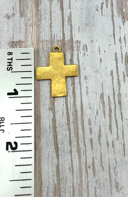Distressed Cross Charm, Antiqued 18k Gold Plated - AG146
