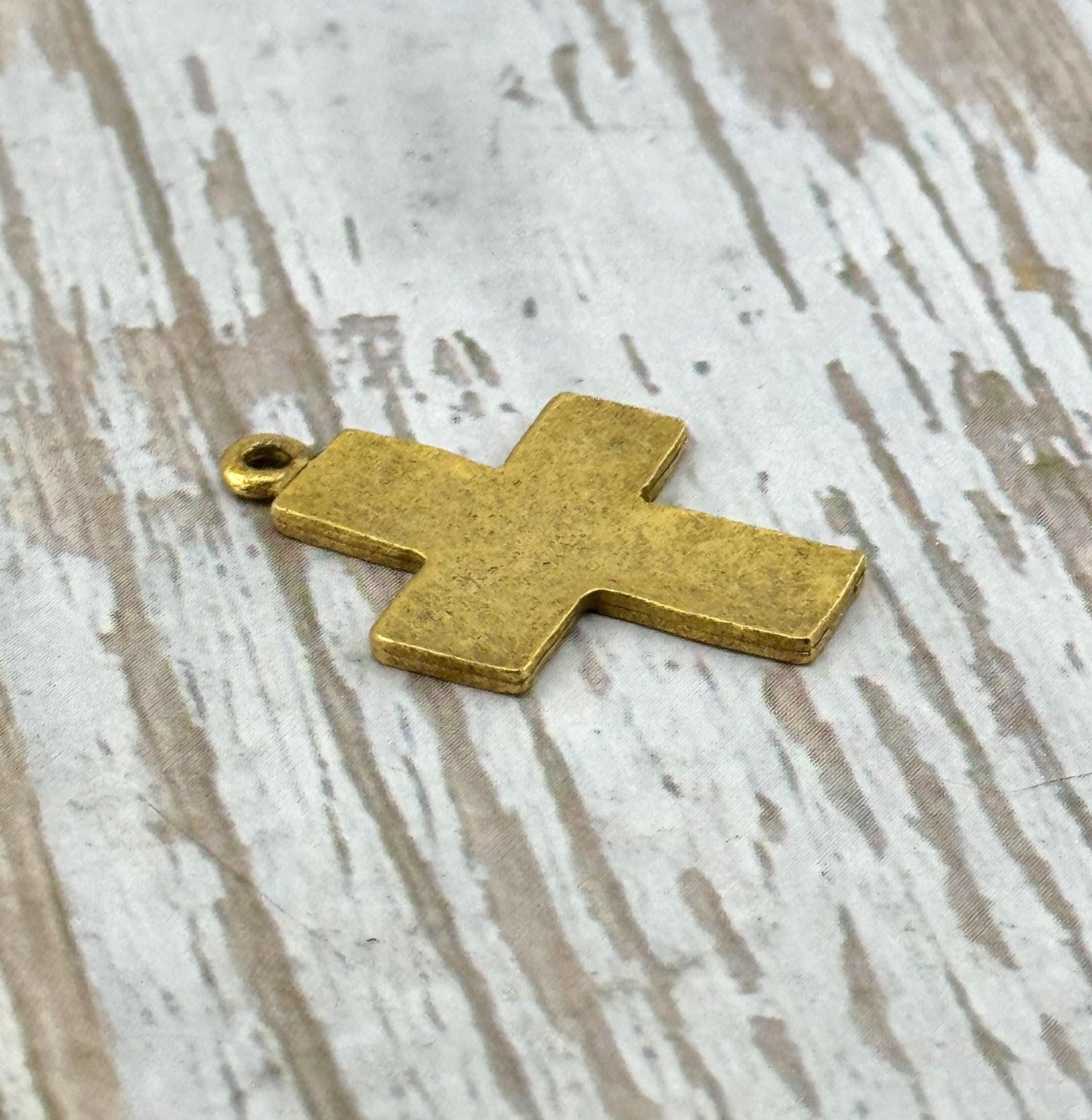 Distressed Cross Charm, Antiqued 18k Gold Plated - AG146