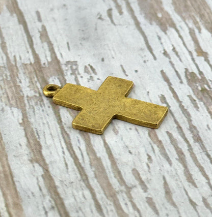 Distressed Cross Charm, Antiqued 18k Gold Plated - AG146