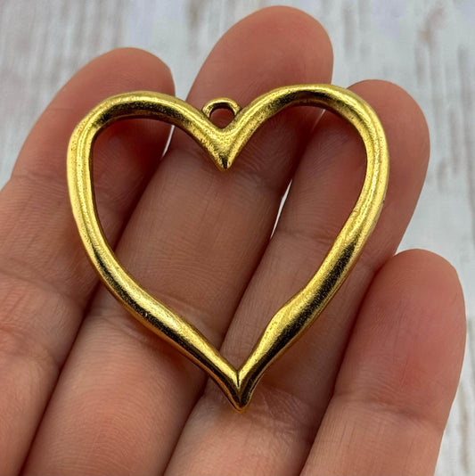 Large Open Heart Pendant, Antiqued 18k Gold Plated - AG052