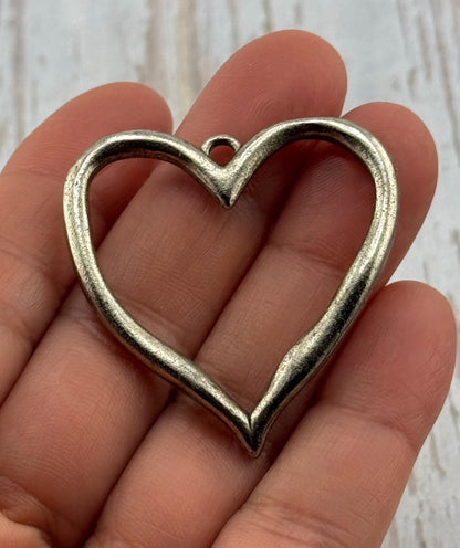 Large Open Heart Pendant, Antiqued Pewter - PT412