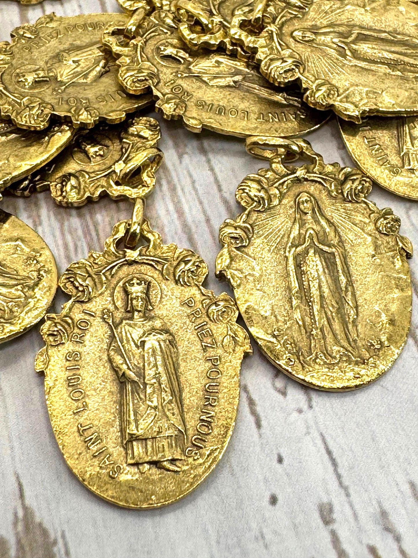 Double-Sided Virgin Mary Medal, Antiqued 18K Gold Plated - AG026