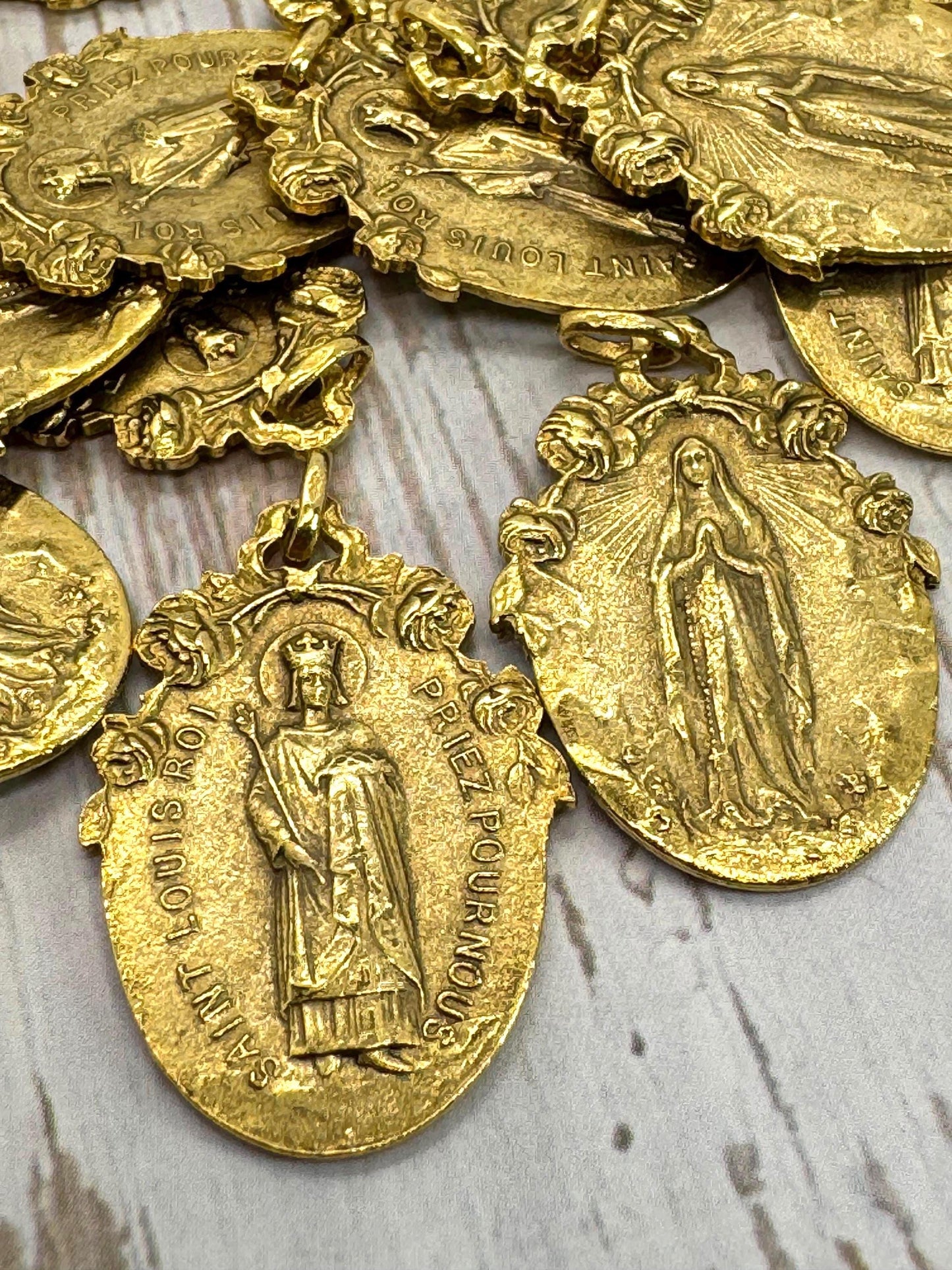 Double-Sided Virgin Mary Medal, Antiqued 18K Gold Plated - AG026