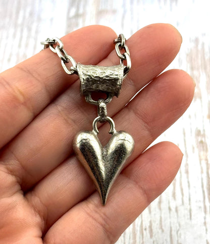 Large Elongated Puffed Heart Charm, Antiqued Pewter - PT523