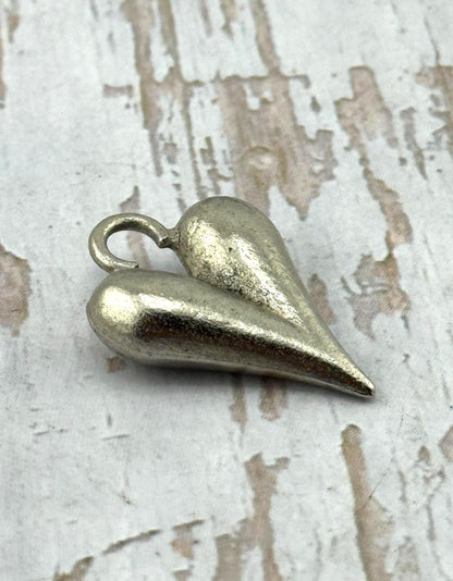 Large Elongated Puffed Heart Charm, Antiqued Pewter - PT523