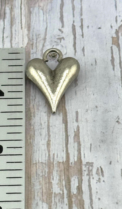 Large Elongated Puffed Heart Charm, Antiqued Pewter - PT523