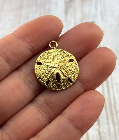Sand Dollar Charm, Antiqued 18k Gold Plated - AG166